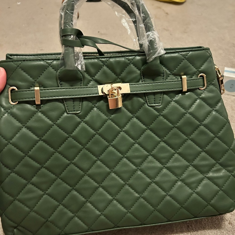 Luxurious Quilted Green Satchel